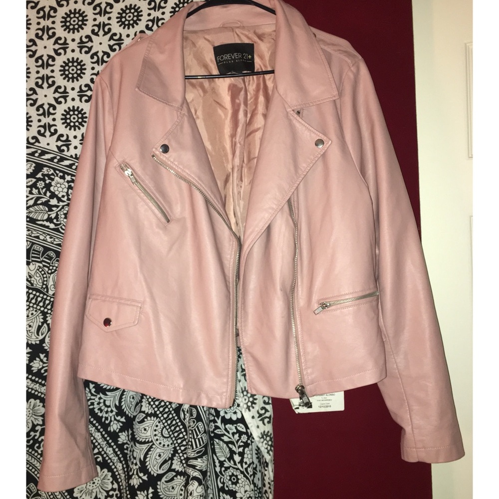 Mauve moto faux leather jacket